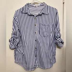 Eden & Olivia Blue and White Striped Button Down Shirt